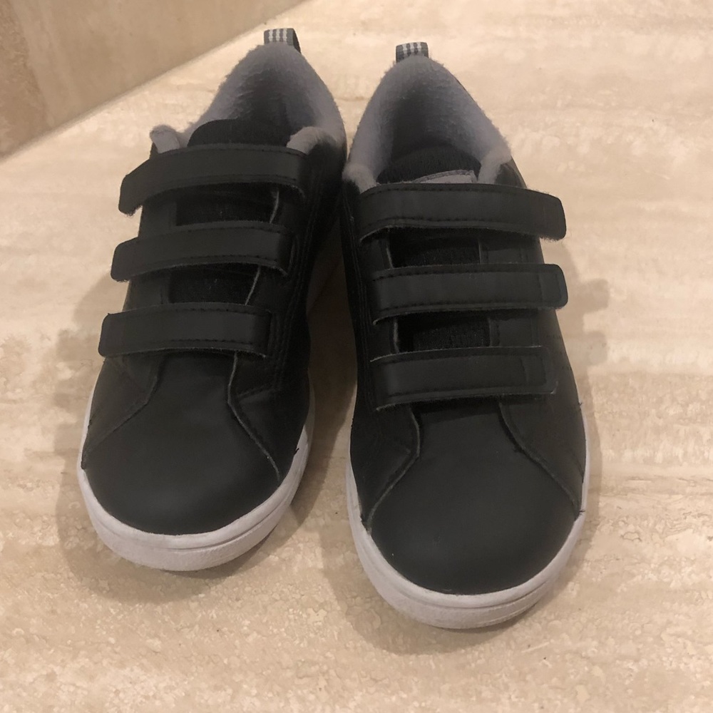 Adidas size 12 1/2 black Velcro sneakers.